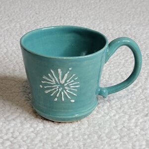 Thrive Tribe Turquoise Coffee Tea Mug White Firework Burst Pottery